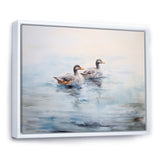Brown Ducks Swimming Misty Morning Lake - Duck Canvas Wall Art