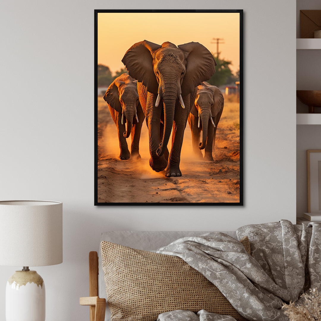 Glorious Elephant In The Wild At Sunset Wildlife - Black Elephant Wall Art