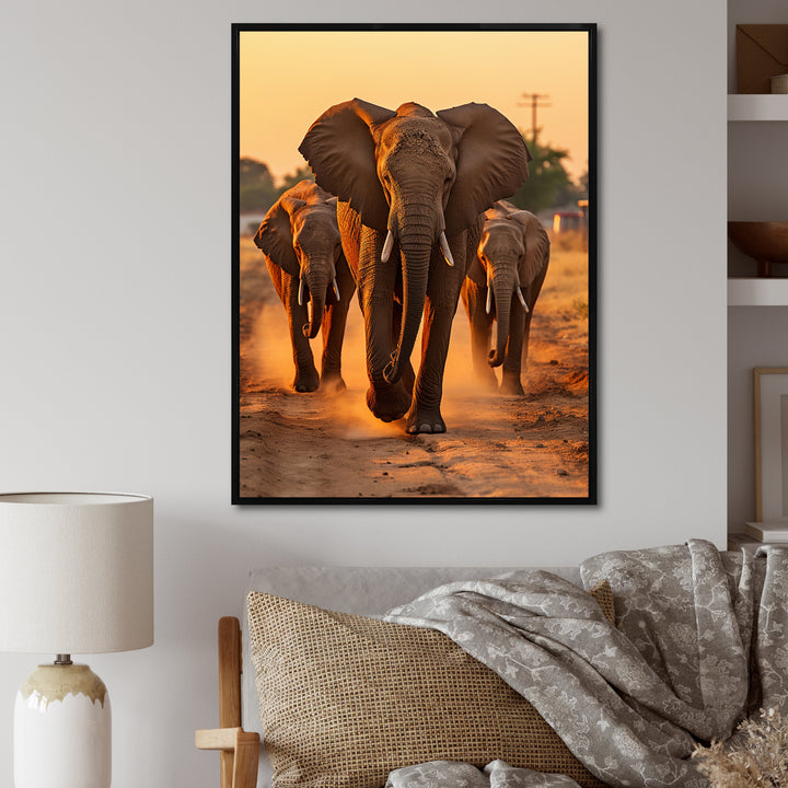 Glorious Elephant In The Wild At Sunset Wildlife - Black Elephant Wall Art