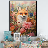 Cute Orange Fox In Flower Field - Orange Fox Wall Art