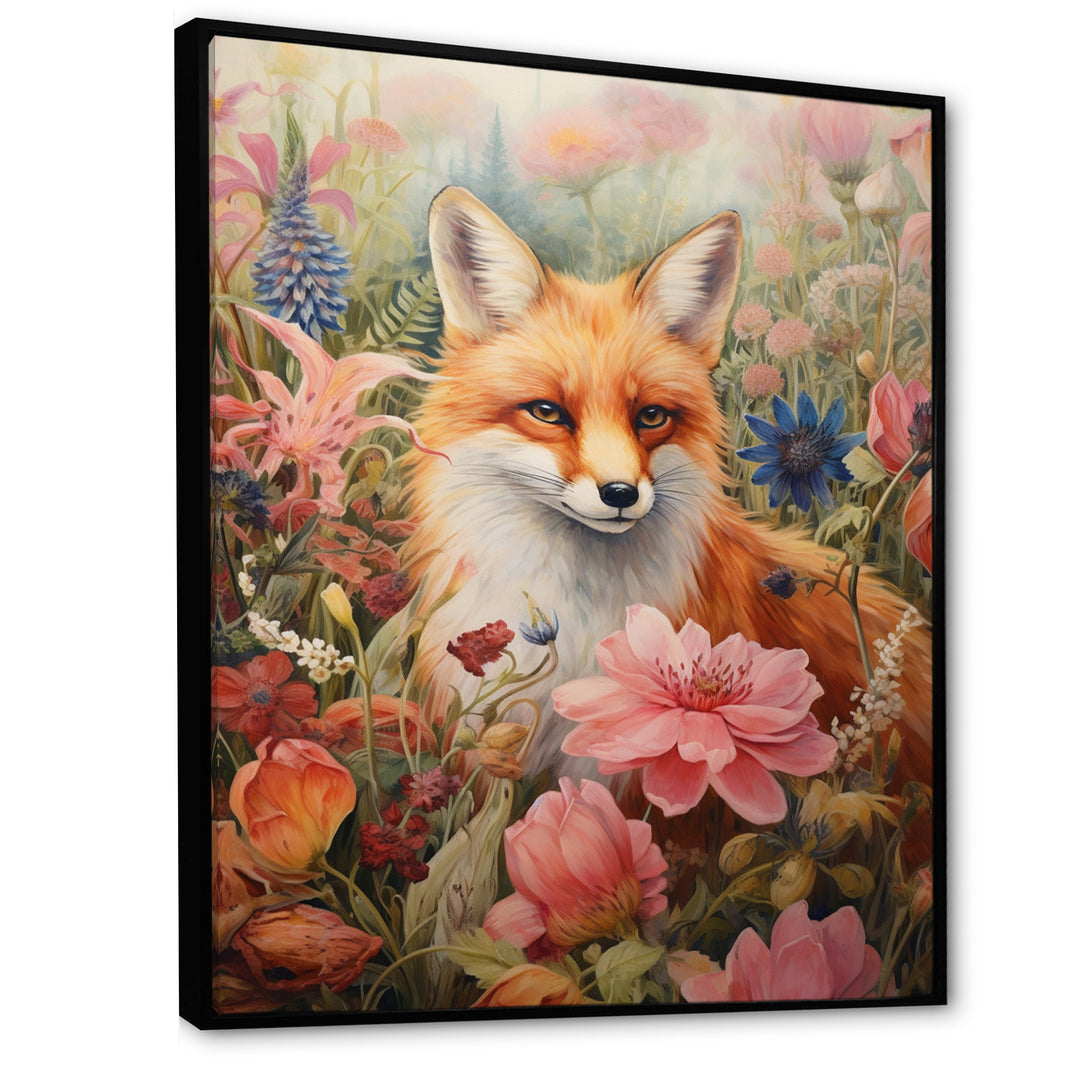 Cute Orange Fox In Flower Field - Orange Fox Wall Art