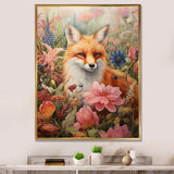 Cute Orange Fox In Flower Field - Orange Fox Wall Art