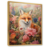 Cute Orange Fox In Flower Field - Orange Fox Wall Art
