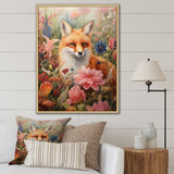 Cute Orange Fox In Flower Field - Orange Fox Wall Art