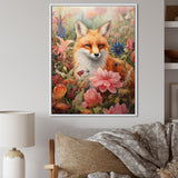 Cute Orange Fox In Flower Field - Orange Fox Wall Art