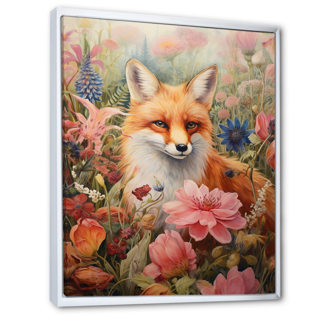 Cute Orange Fox In Flower Field - Orange Fox Wall Art