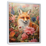 Cute Orange Fox In Flower Field - Orange Fox Wall Art
