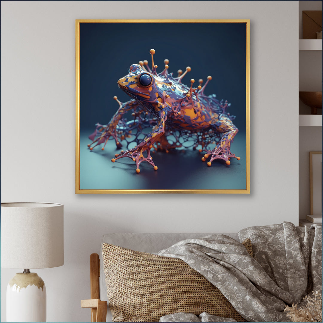 Neon Frog - Frog Framed Canvas Art