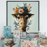 Portrait Of Giraffe With Glasses And A Hat - Giraffe Canvas Wall Art