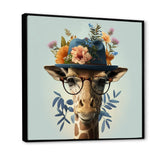 Portrait Of Giraffe With Glasses And A Hat - Giraffe Canvas Wall Art