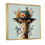 Portrait Of Giraffe With Glasses And A Hat - Giraffe Canvas Wall Art
