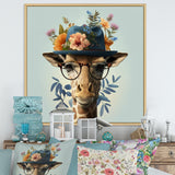 Portrait Of Giraffe With Glasses And A Hat - Giraffe Canvas Wall Art