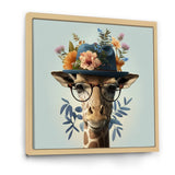 Portrait Of Giraffe With Glasses And A Hat - Giraffe Canvas Wall Art