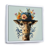 Portrait Of Giraffe With Glasses And A Hat - Giraffe Canvas Wall Art
