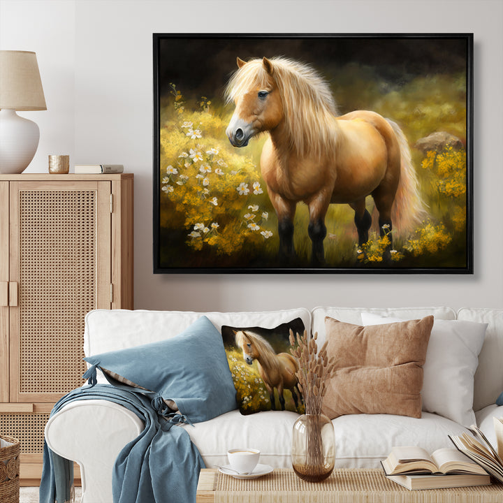 Golden Pony In Flower Meadow - Horse Wall Art Prints