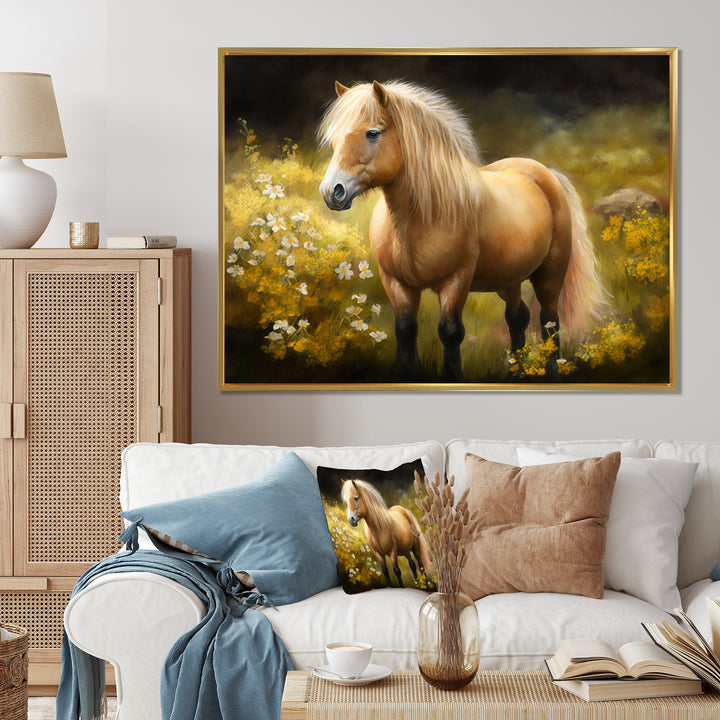 Golden Pony In Flower Meadow - Horse Wall Art Prints