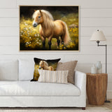 Golden Pony In Flower Meadow - Horse Wall Art Prints