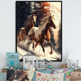 Wild Horses Galloping Winter Scene - Brown Horse Wall Art