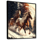 Wild Horses Galloping Winter Scene - Brown Horse Wall Art