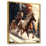 Wild Horses Galloping Winter Scene - Brown Horse Wall Art