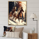 Wild Horses Galloping Winter Scene - Brown Horse Wall Art