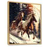 Wild Horses Galloping Winter Scene - Brown Horse Wall Art