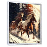 Wild Horses Galloping Winter Scene - Brown Horse Wall Art