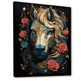 Retro Portrait Of White Horse With Red Roses - Horse Wall Art Prints