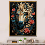 Retro Portrait Of White Horse With Red Roses - Horse Wall Art Prints