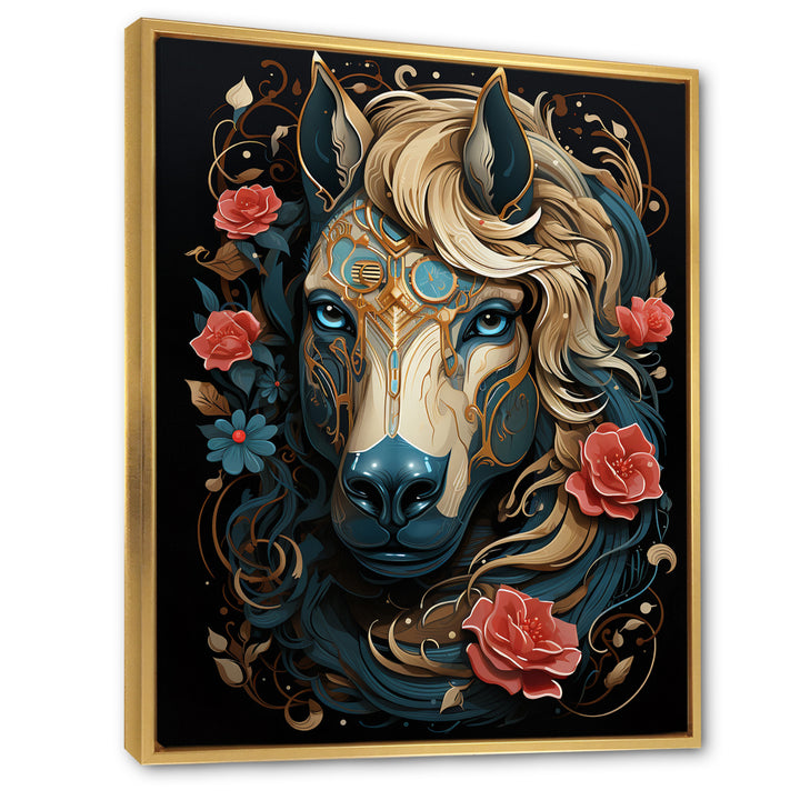 Retro Portrait Of White Horse With Red Roses - Horse Wall Art Prints
