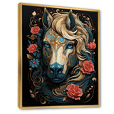 Retro Portrait Of White Horse With Red Roses - Horse Wall Art Prints