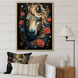 Retro Portrait Of White Horse With Red Roses - Horse Wall Art Prints