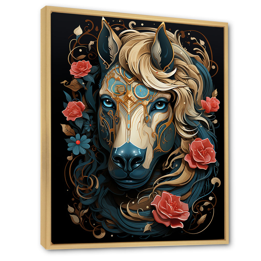 Retro Portrait Of White Horse With Red Roses - Horse Wall Art Prints