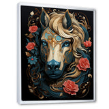 Retro Portrait Of White Horse With Red Roses - Horse Wall Art Prints