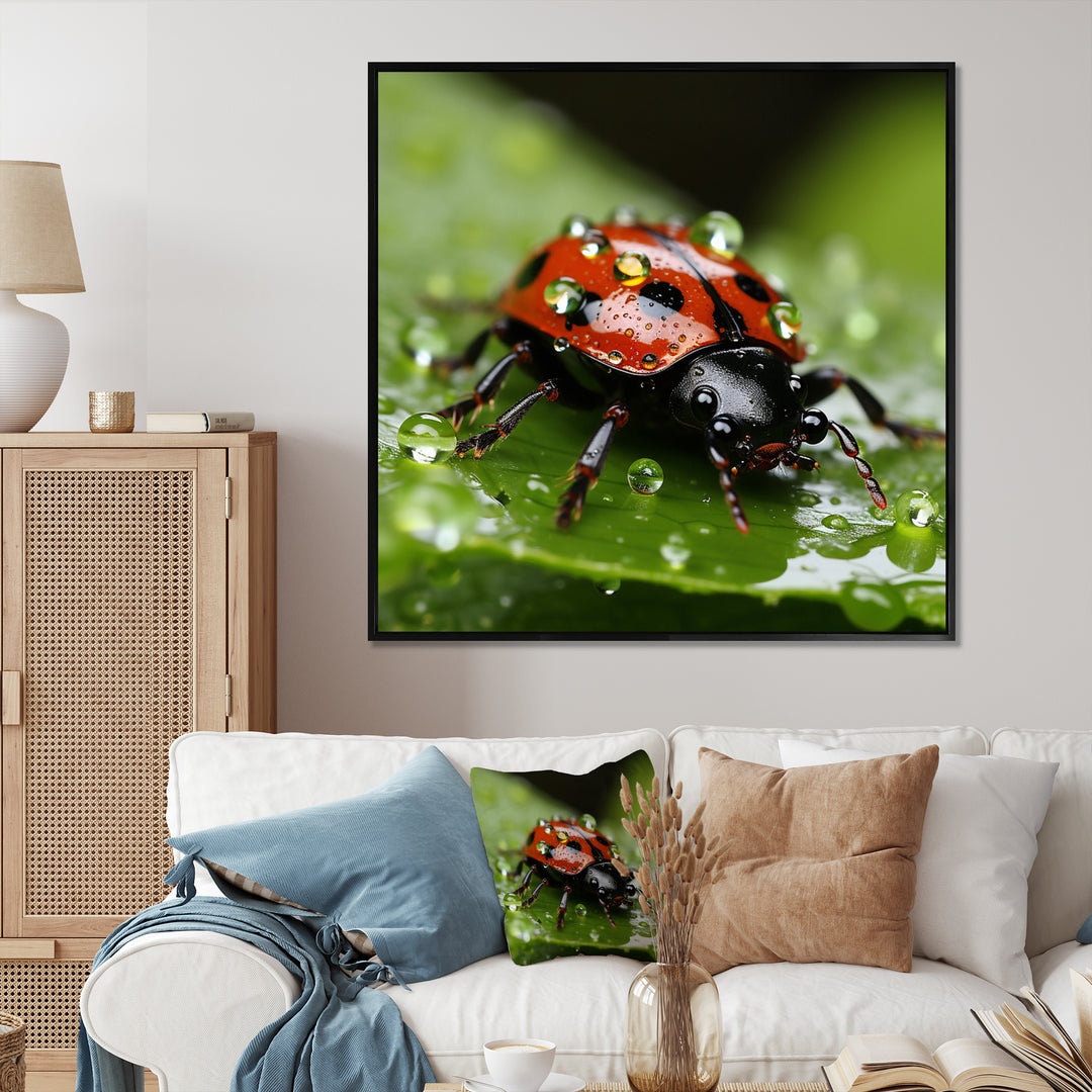 Portrait Of Lady Bug Macro Photography - Insects &amp; Bugs Framed Canvas Art