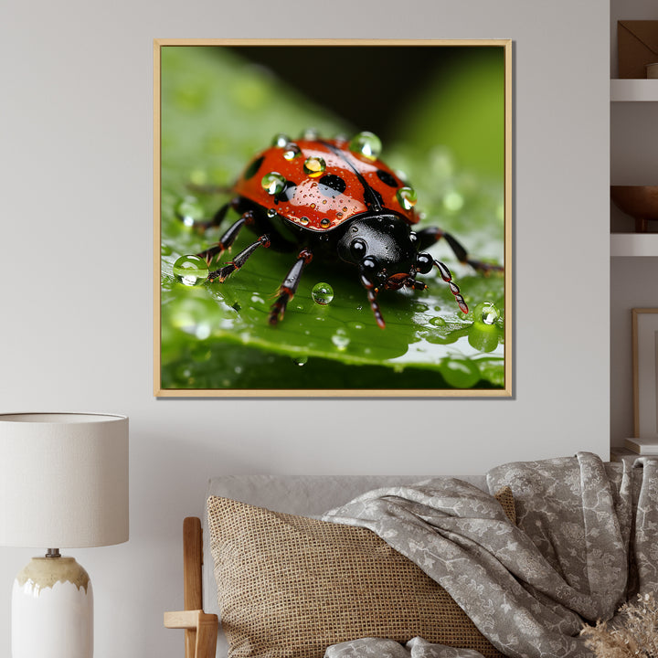 Portrait Of Lady Bug Macro Photography - Insects &amp; Bugs Framed Canvas Art