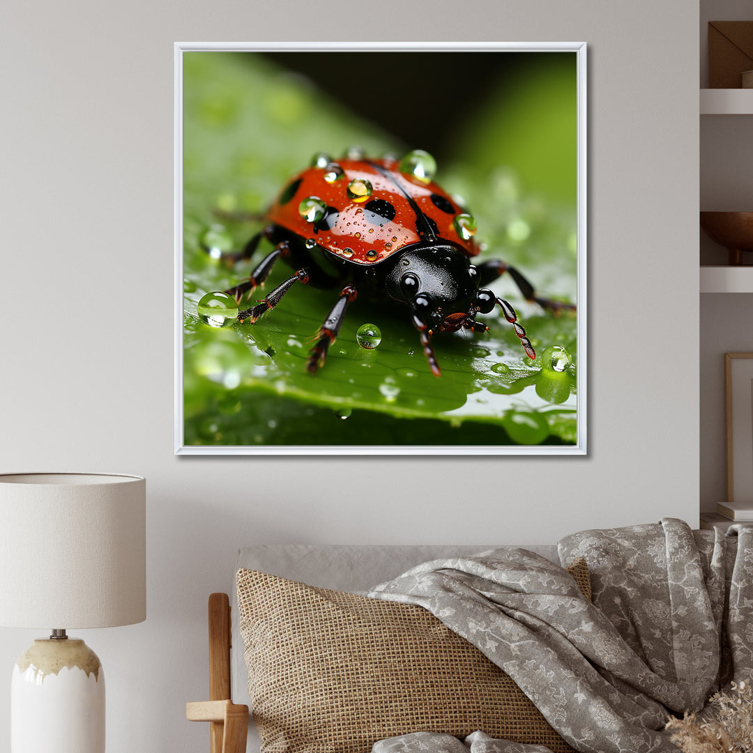 Portrait Of Lady Bug Macro Photography - Insects &amp; Bugs Framed Canvas Art