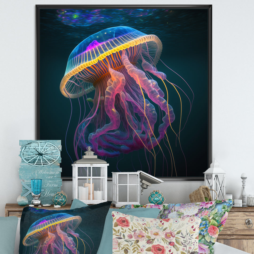 Radiant Colorful Deep Sea Jellyfish - Jellyfish Large Canvas Wall Art