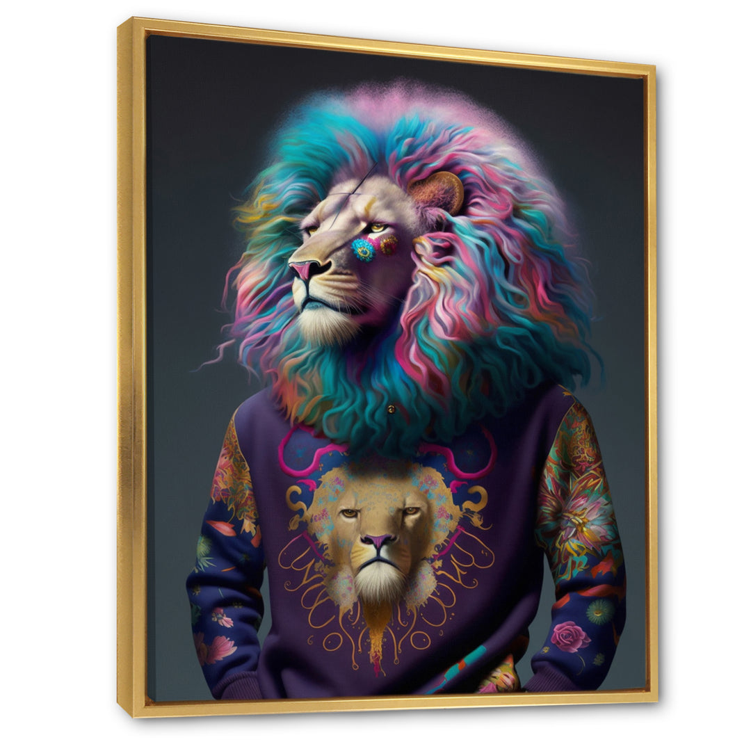 Cool Lion With Flamboyant Sweater - Blue Lion Wall Art