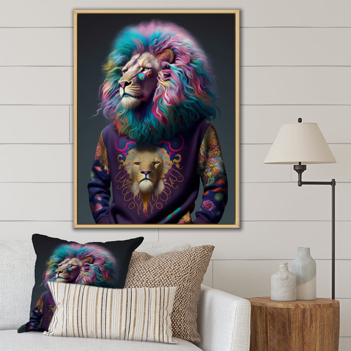 Cool Lion With Flamboyant Sweater - Blue Lion Wall Art