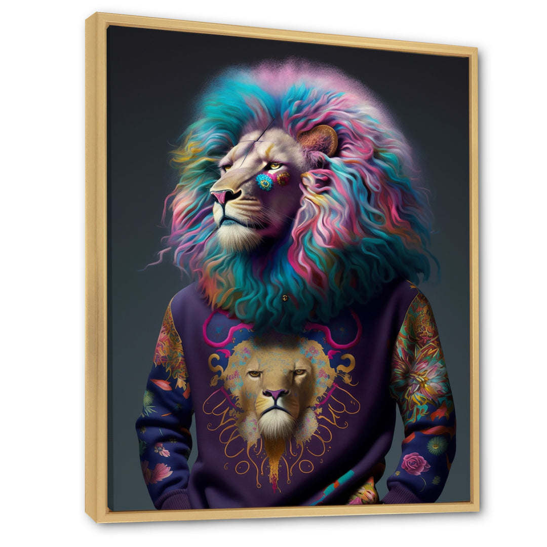 Cool Lion With Flamboyant Sweater - Blue Lion Wall Art