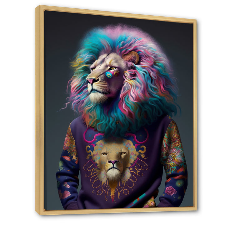 Cool Lion With Flamboyant Sweater - Blue Lion Wall Art