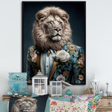 Glamorous Fashion Lion With Flower Suit - Lion Large Canvas Wall Art