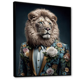 Glamorous Fashion Lion With Flower Suit - Lion Large Canvas Wall Art