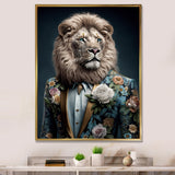 Glamorous Fashion Lion With Flower Suit - Lion Large Canvas Wall Art