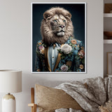 Glamorous Fashion Lion With Flower Suit - Lion Large Canvas Wall Art