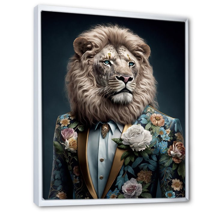 Glamorous Fashion Lion With Flower Suit - Lion Large Canvas Wall Art