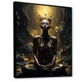 Mystical Woman Meditating Sunny Enchanted Forest - Lion Bedroom Wall Art