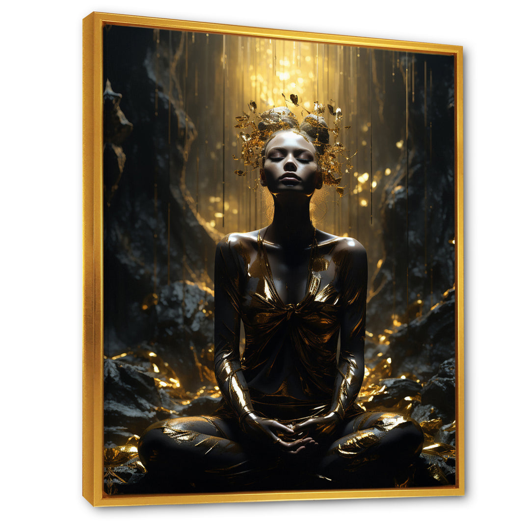 Mystical Woman Meditating Sunny Enchanted Forest - Lion Bedroom Wall Art