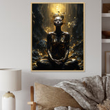 Mystical Woman Meditating Sunny Enchanted Forest - Lion Bedroom Wall Art